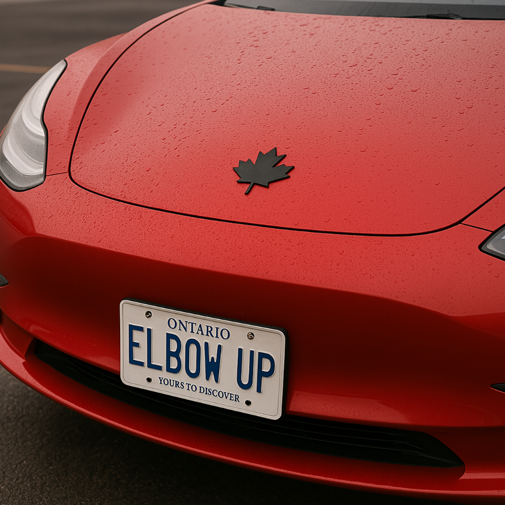 Tesla Canadian Maple Leaf Car Badge (Front and back) – Elbow Up Movement